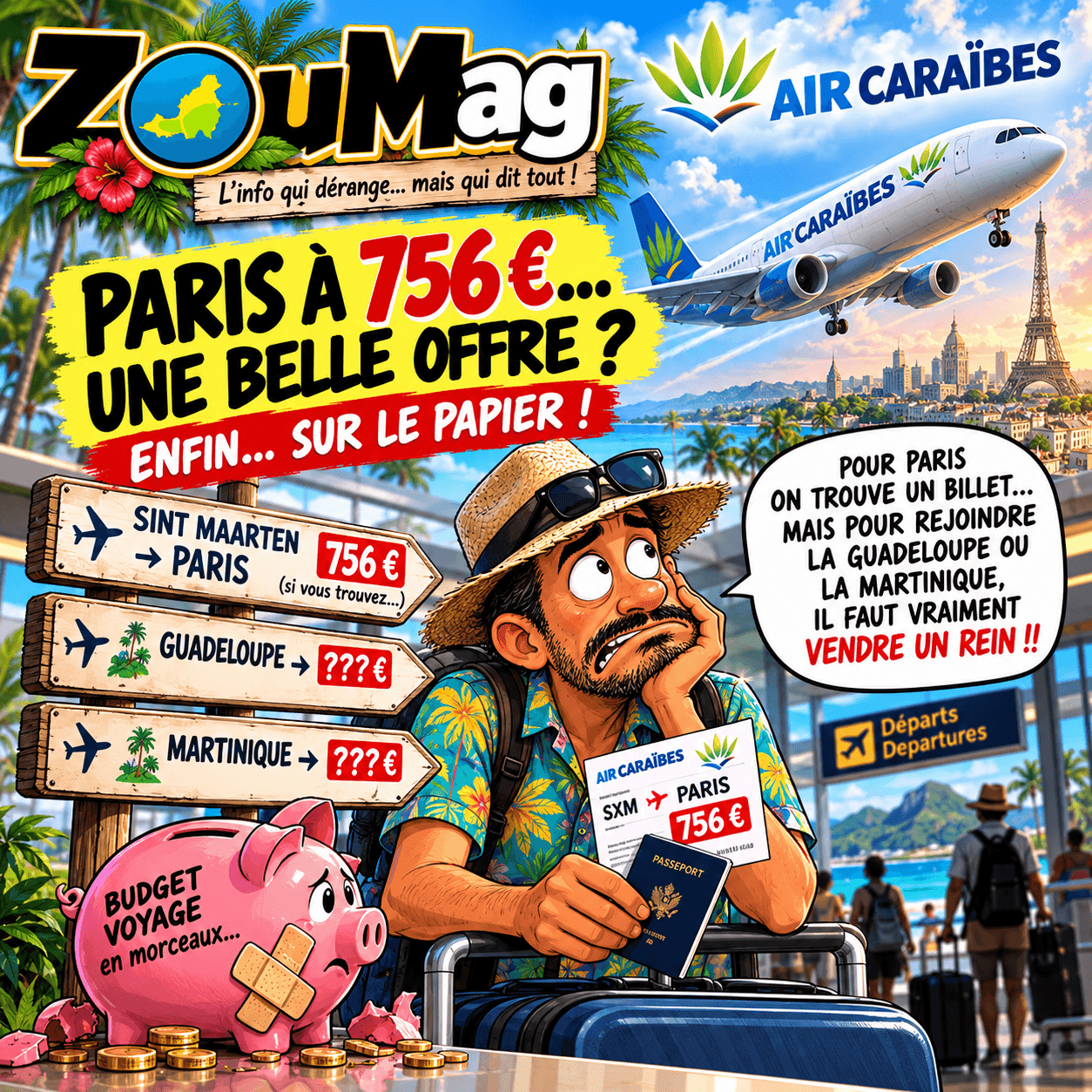 AIR CARAÏBES OUVRE PARIS DEPUIS SINT MAARTEN… ET NOUS INVITE À VENDRE UN REIN POUR RESTER DANS LES CARAÏBES ! un billet pour paris à 756 €