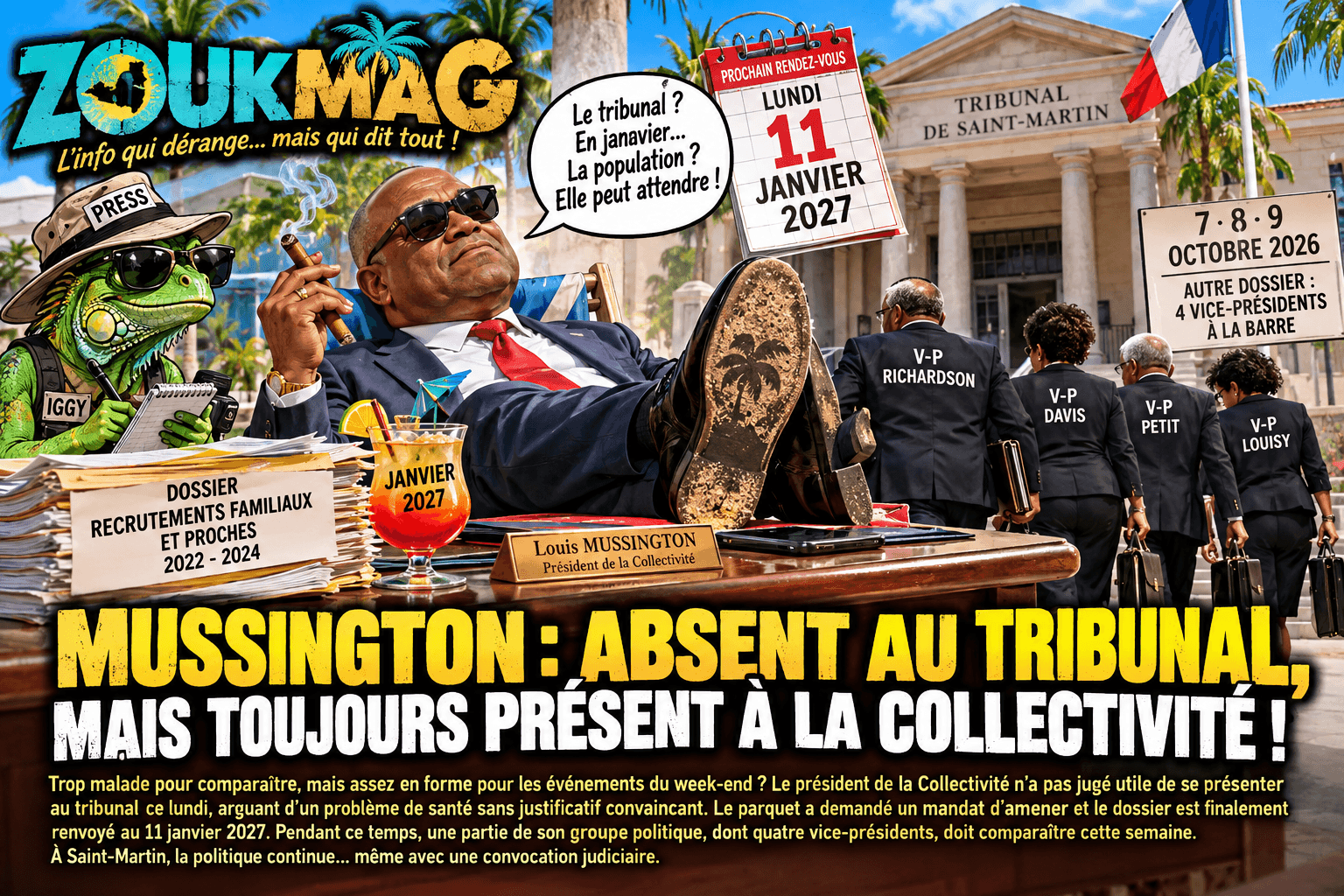 une couverture satirique au tribunal tropical